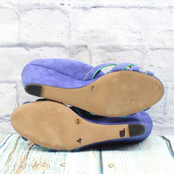 SOLE SOCIETY So Danna Blue Suede Open-toe Wedge Sandals Size 9 B - Picture 9 of 9